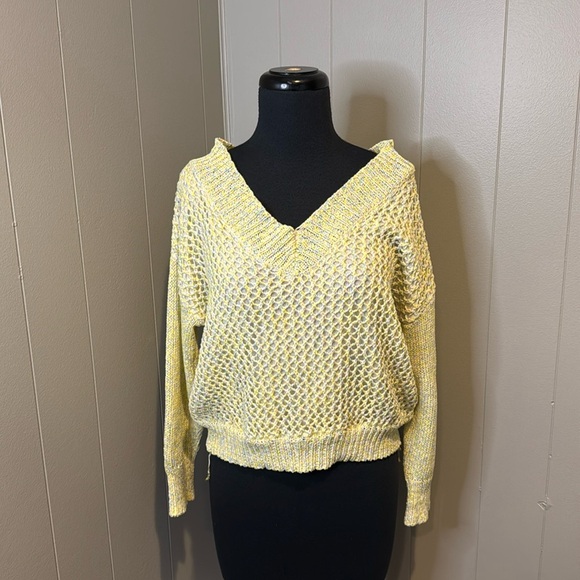 Fate Women’s Small Double V Neck/Back Crochet Sweater Long Sleeve Cropped - Picture 1 of 6